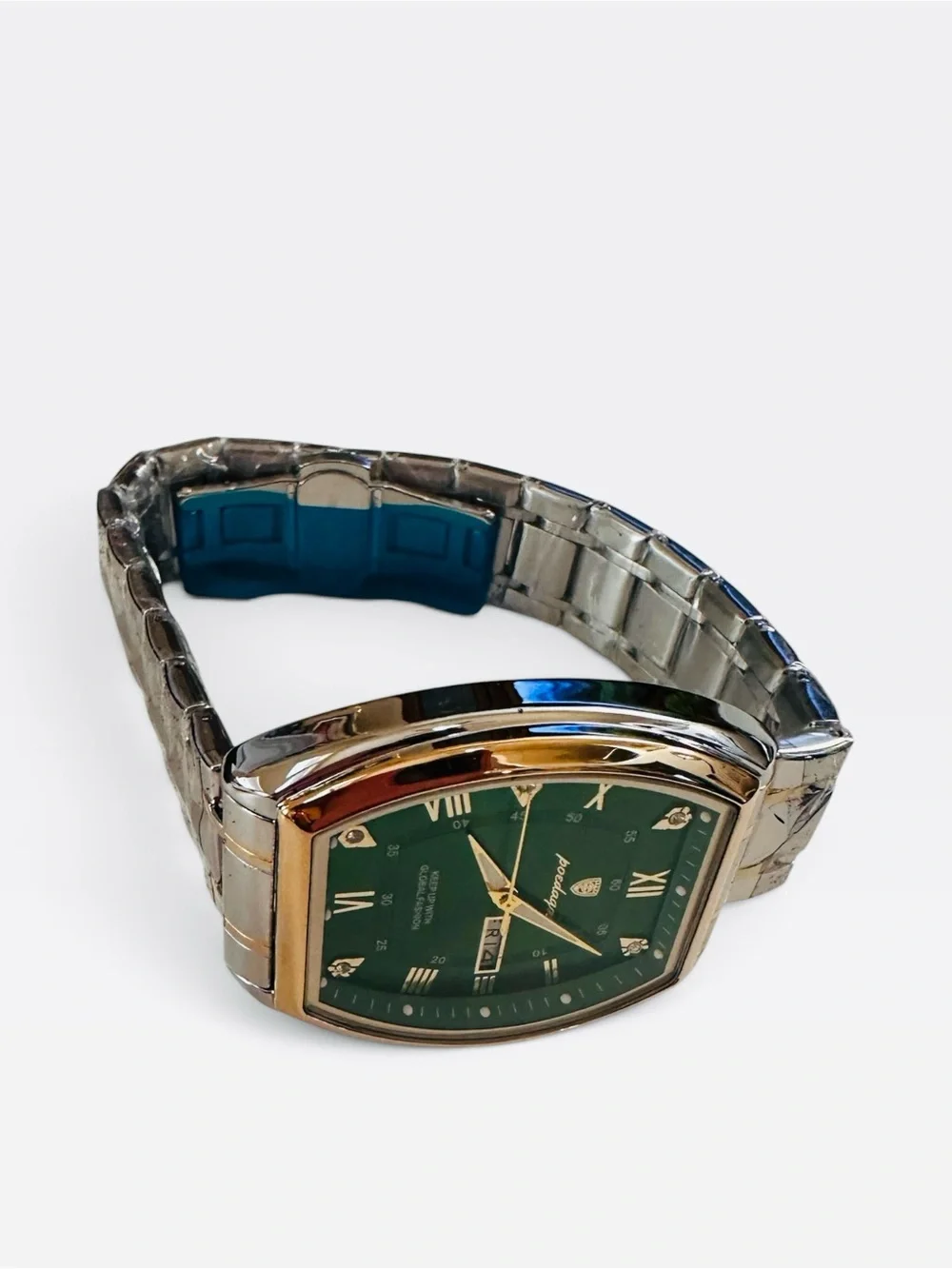POEDAGAR Men’s Rose Gold Green Dial Day Date Quartz Watch